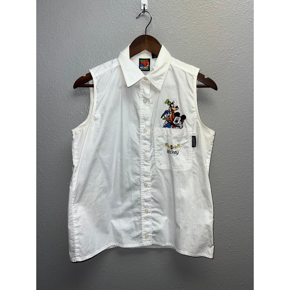 Disney Mickey Mouse White Sleeveless Button-Down Shirt